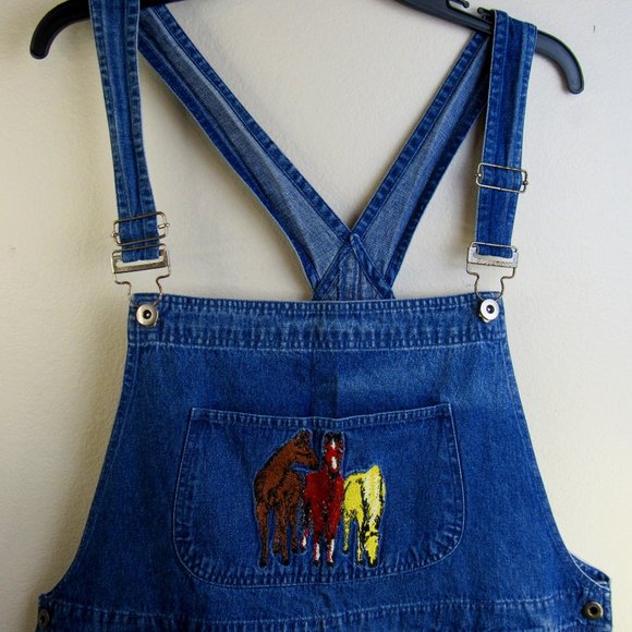 Rods Western Wear Jeans Womens Overalls Embroidered Horses Size Xl